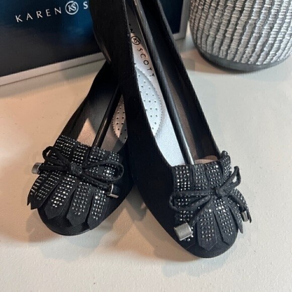 KAREN SCOTT ANABELA RHINESTONE SUEDE SLIP ON BALLET FLATS/Black size 7.5 - Picture 13 of 13